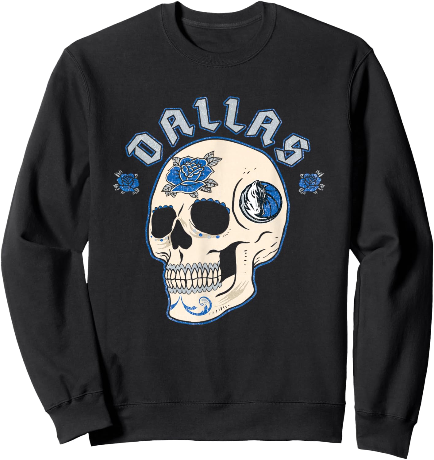 NBA Dallas Mavericks Halloween Floral Skull Sweatshirt - Sweatshirt | Black