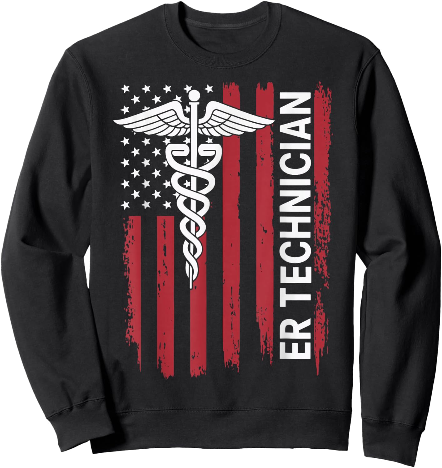 ER Technician Emergency Room American Flag ED Tech ER Tech Sweatshirt - Sweatshirt | Black