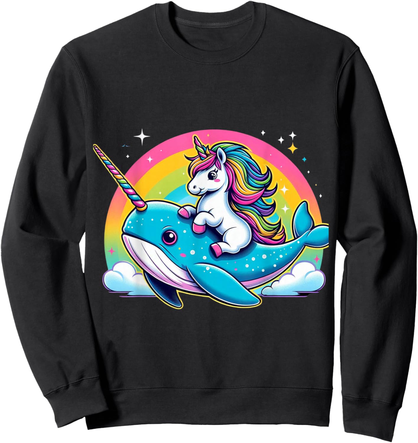 Unicorn Riding Narwhal Boys Girls Men Women Kids Rainbow Sweatshirt - Sweatshirt | Black