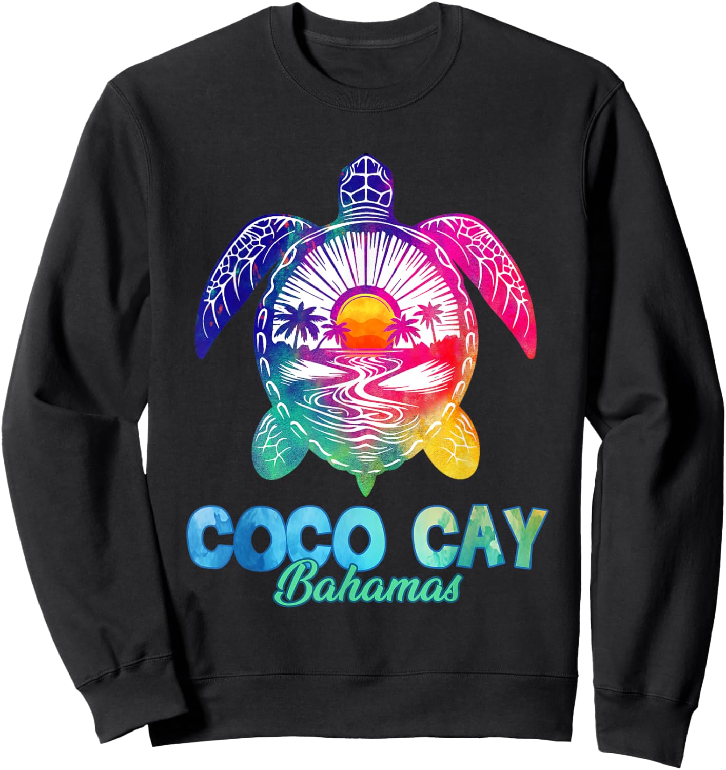 Coco Cay Tie Dye Sea Turtle Bahamas Beach Vacation Sweatshirt - Sweatshirt | Black