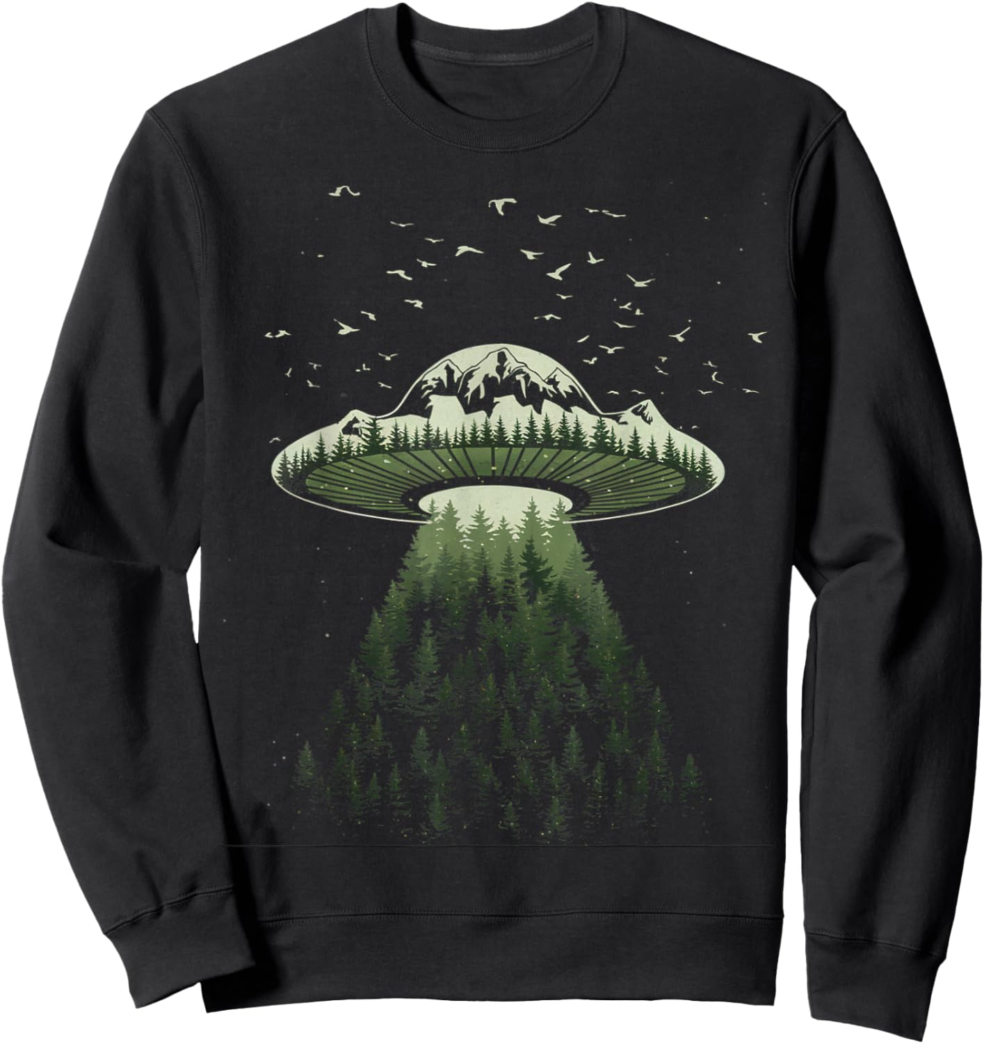 Vintage Alien Space Ship Earth Design UFO Black Sweatshirt - Sweatshirt | Black