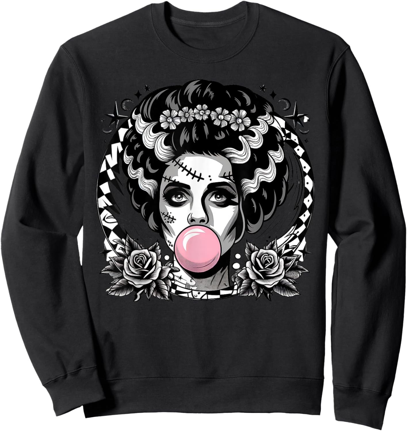 Frankenstein Monster And Bride Bubble Gum Funny Halloween Sweatshirt - Sweatshirt | Black