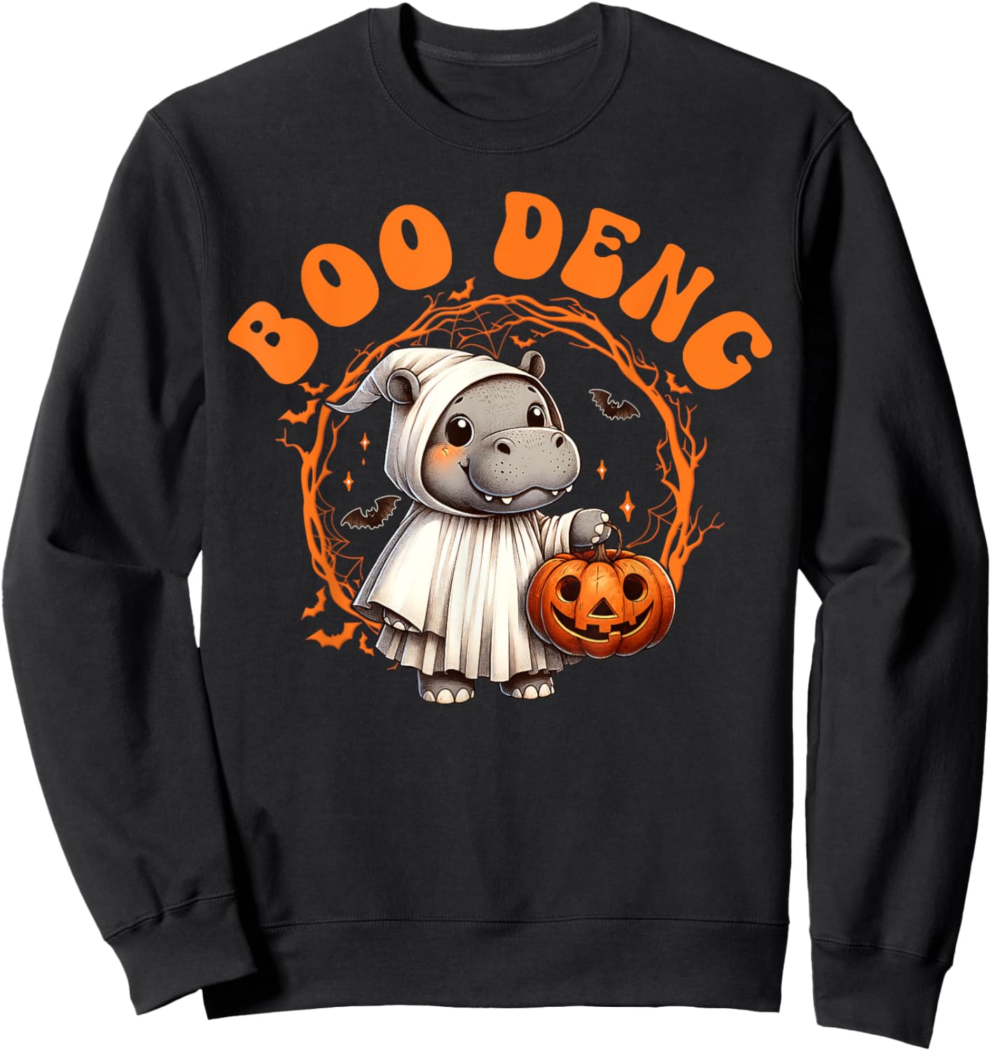 Boo Deng Moo Deng Hippo Baby Pygmy Hippopotamus Halloween Sweatshirt - Sweatshirt | Black