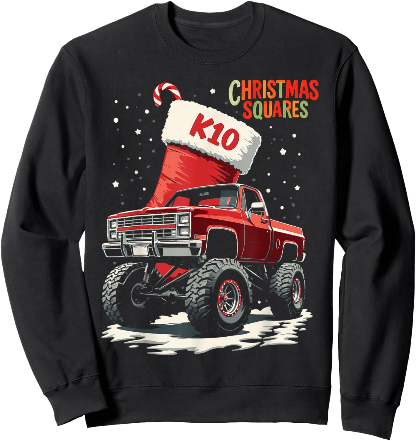 Squarebody K10 Christmas Squares Holiday Stocking truck Sweatshirt - Sweatshirt | Black