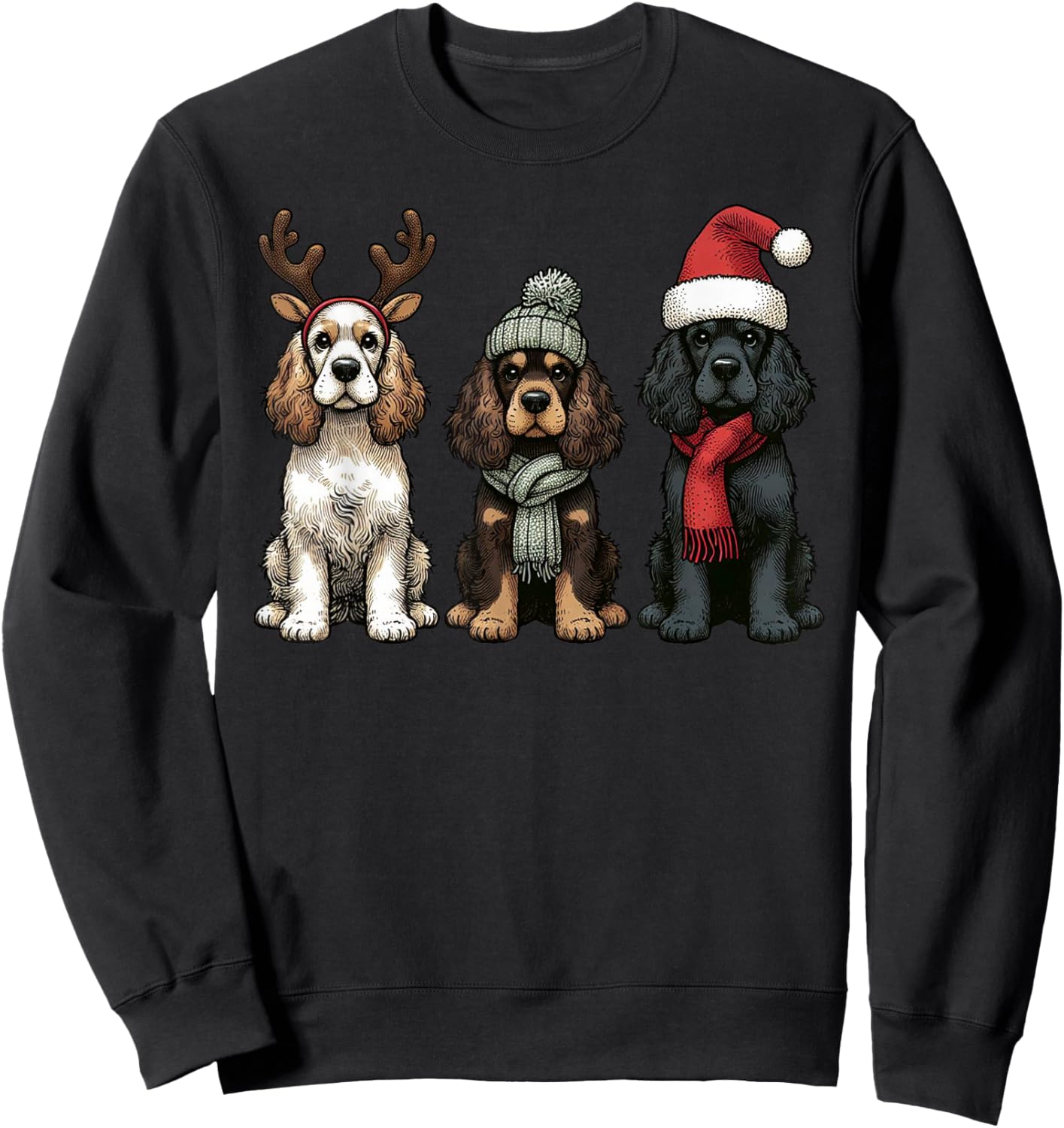 Santa Reindeer Cocker Spaniel Christmas Cocker Lover Pajama Sweatshirt - Sweatshirt | Black