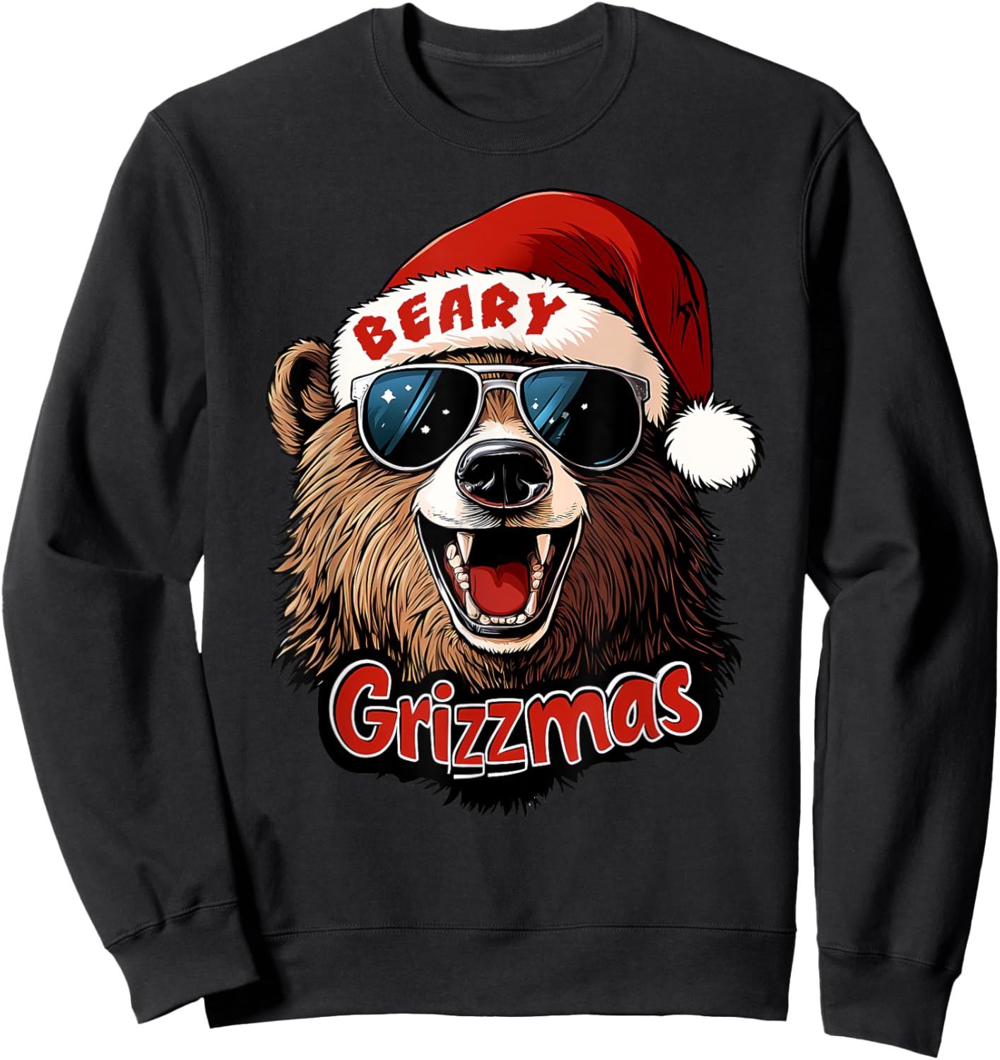 Funny Beary Grizzmas Grizzly Bear Christmas Cool Rizz Santa Sweatshirt - Sweatshirt | Black
