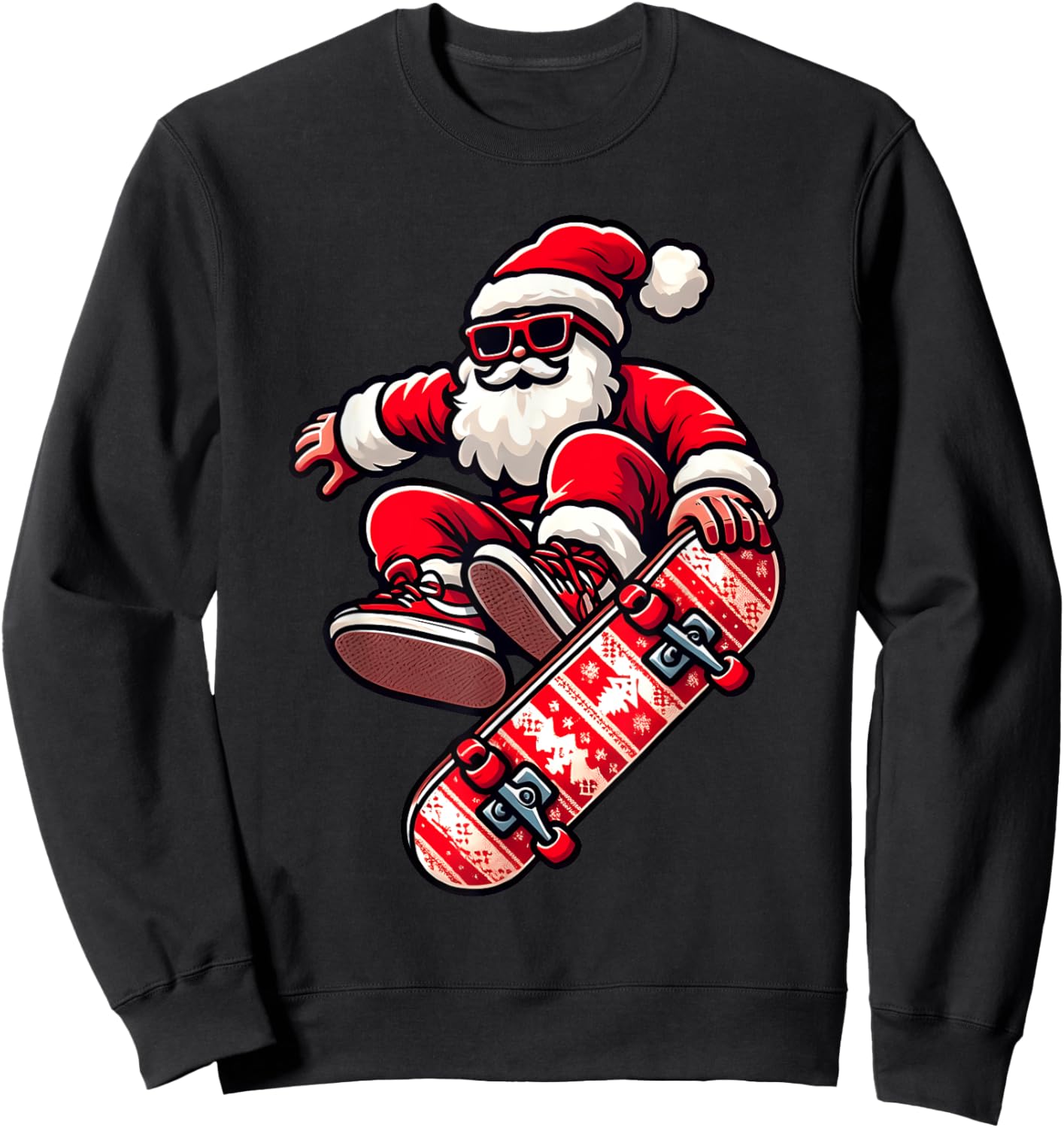Santa Claus on Skateboard Xmas Pajama Family Toddlers Kids Sweatshirt - Sweatshirt | Black
