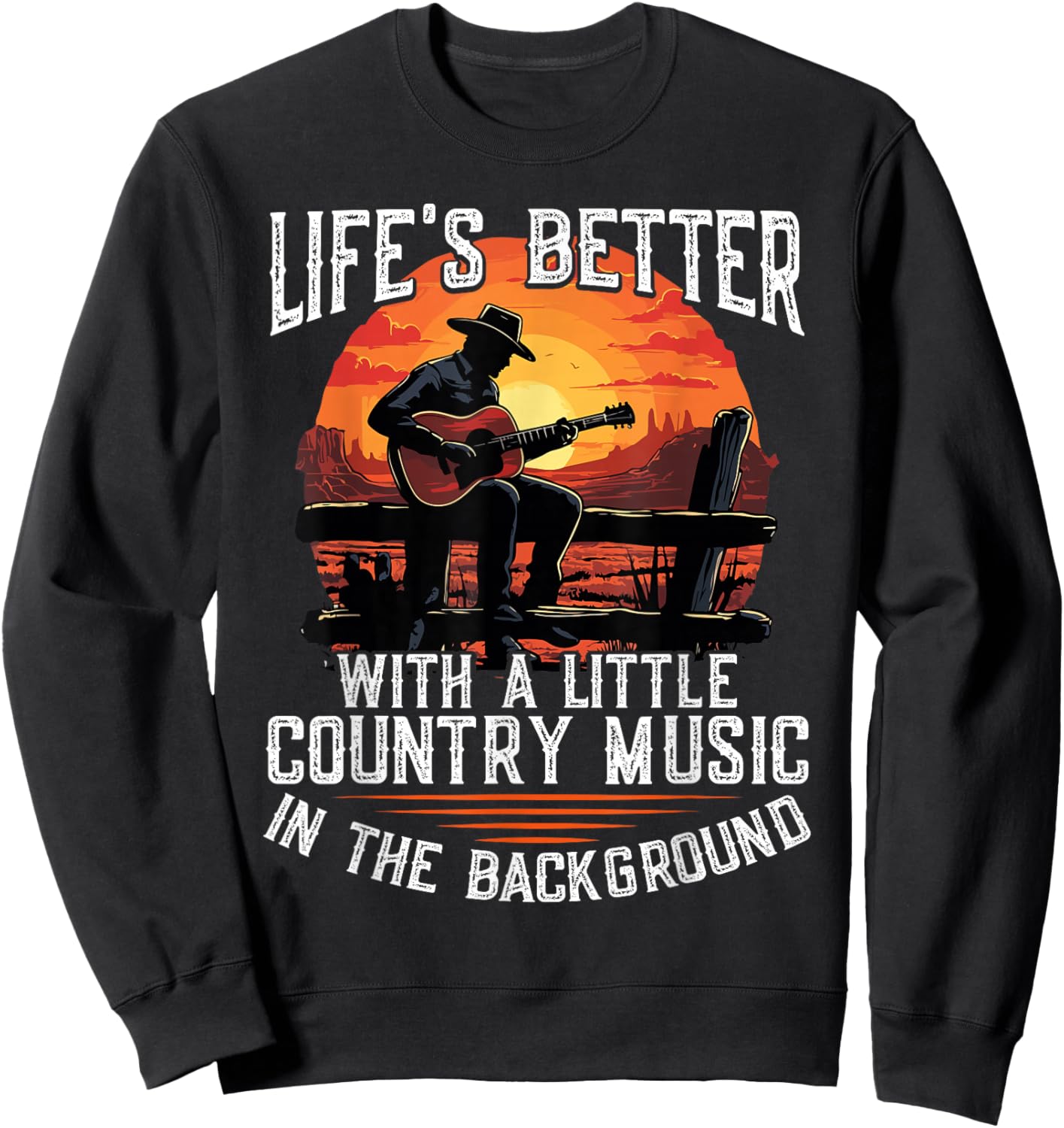 Country Music Cowboy Western Guitar Sweatshirt - Sweatshirt | Black