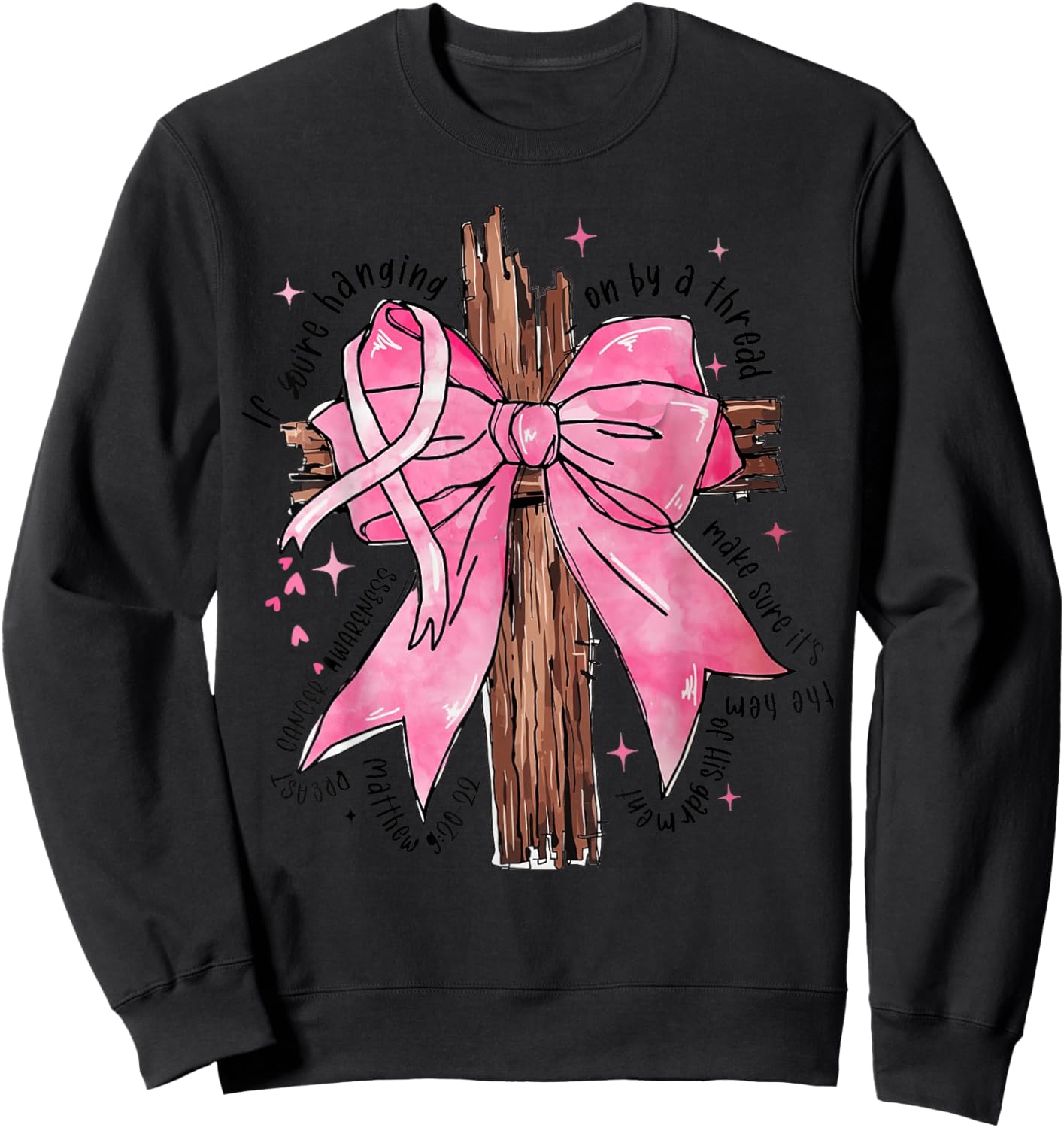Jesus Pink Bow Cross Breast Cancer Awareness Sweatshirt - Sweatshirt | Black
