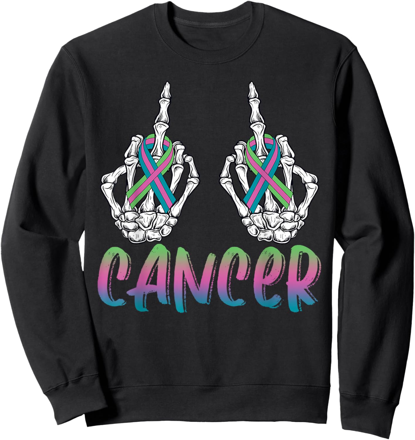Fuck Cancer Metastatic Breast Cancer Skeleton Halloween Day Sweatshirt - Sweatshirt | Black