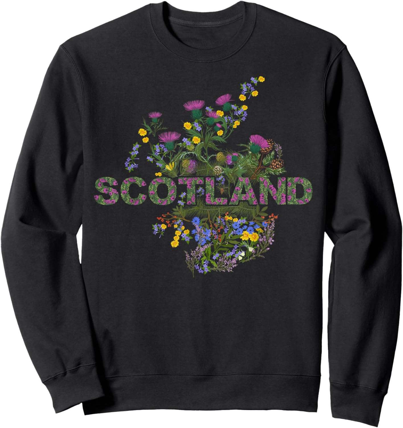 Scotland Map - Scottish Highland Botanicals Nature Souvenir Sweatshirt - Sweatshirt | Black