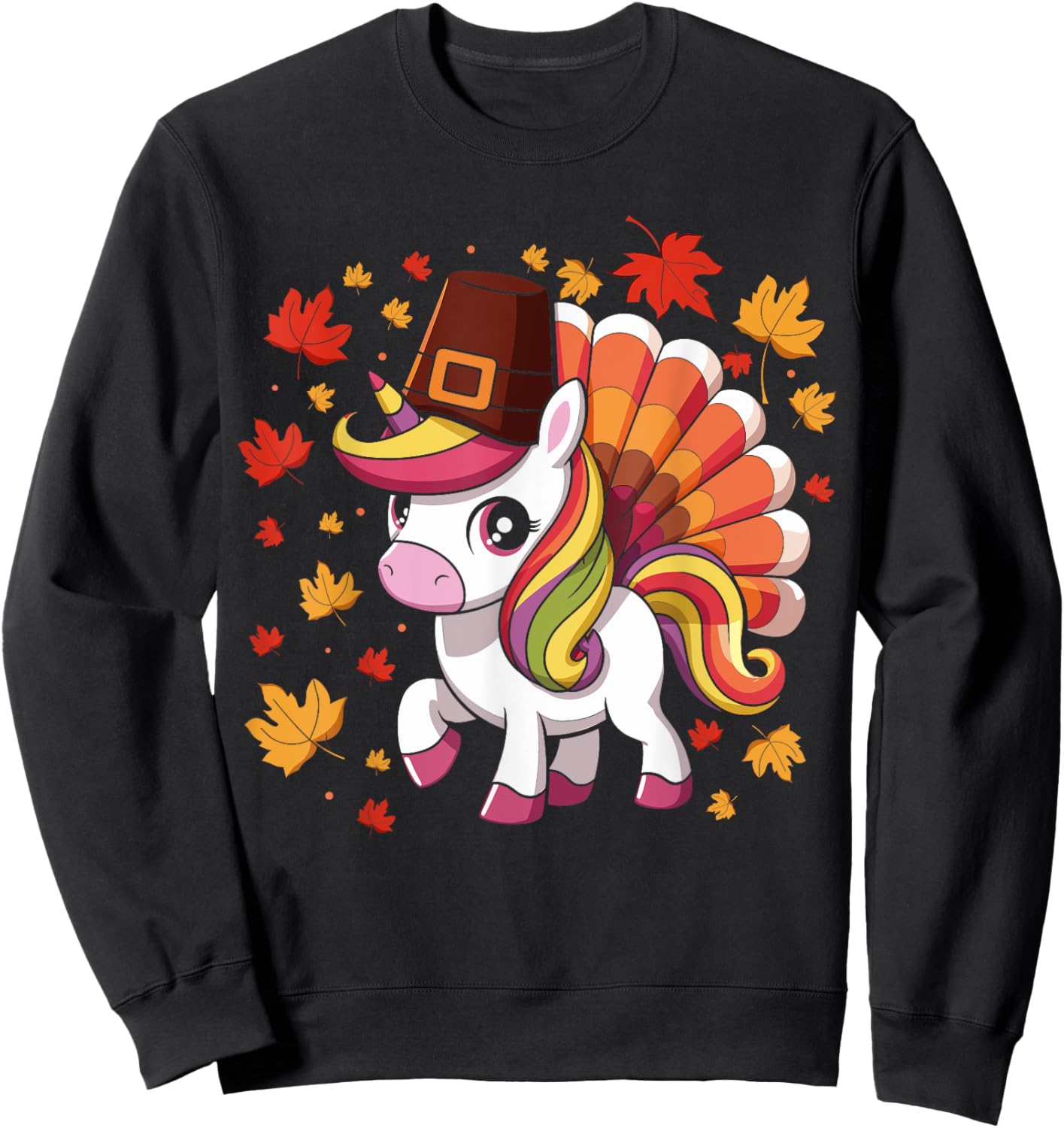 Cute Unicorn Turkey Funny Thanksgiving For Girls Toddlers Sweatshirt - Sweatshirt | Black