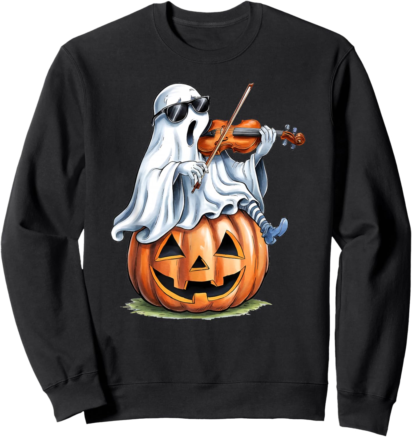 Cute Ghost Playing Violin Music Lovers Halloween Musician Sweatshirt - Sweatshirt | Black