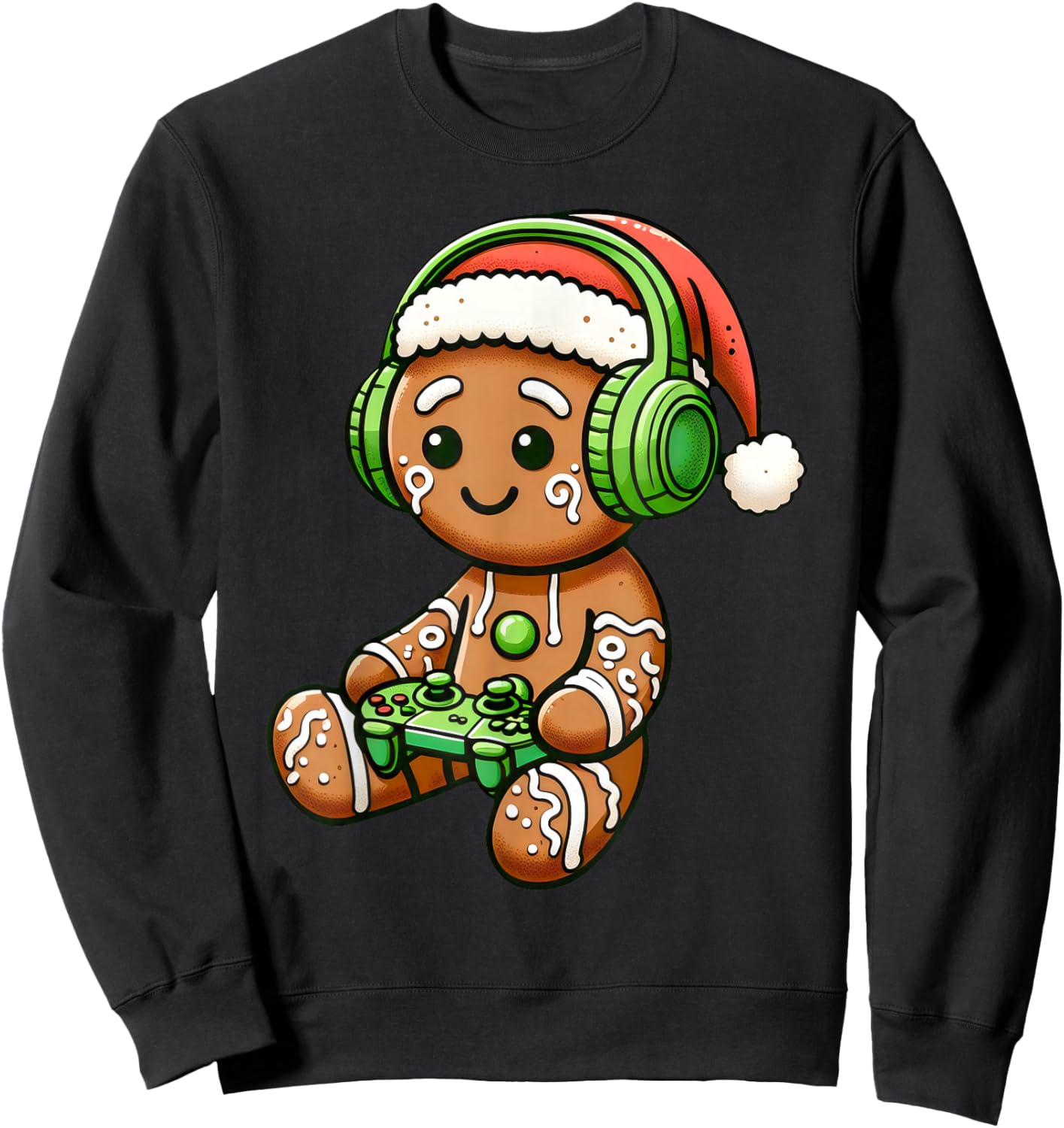 Christmas Gamer Gingerbread Santa Hat Xmas Gaming Men Boys Sweatshirt - Sweatshirt | Black