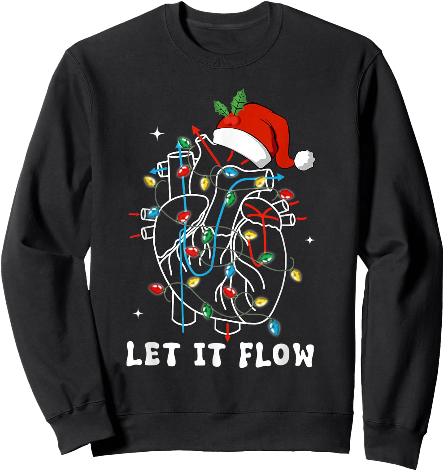 Funny Let It Flow Anatomy Heart Cardiac Nurse Santa Hat Xmas Sweatshirt - Sweatshirt | Black