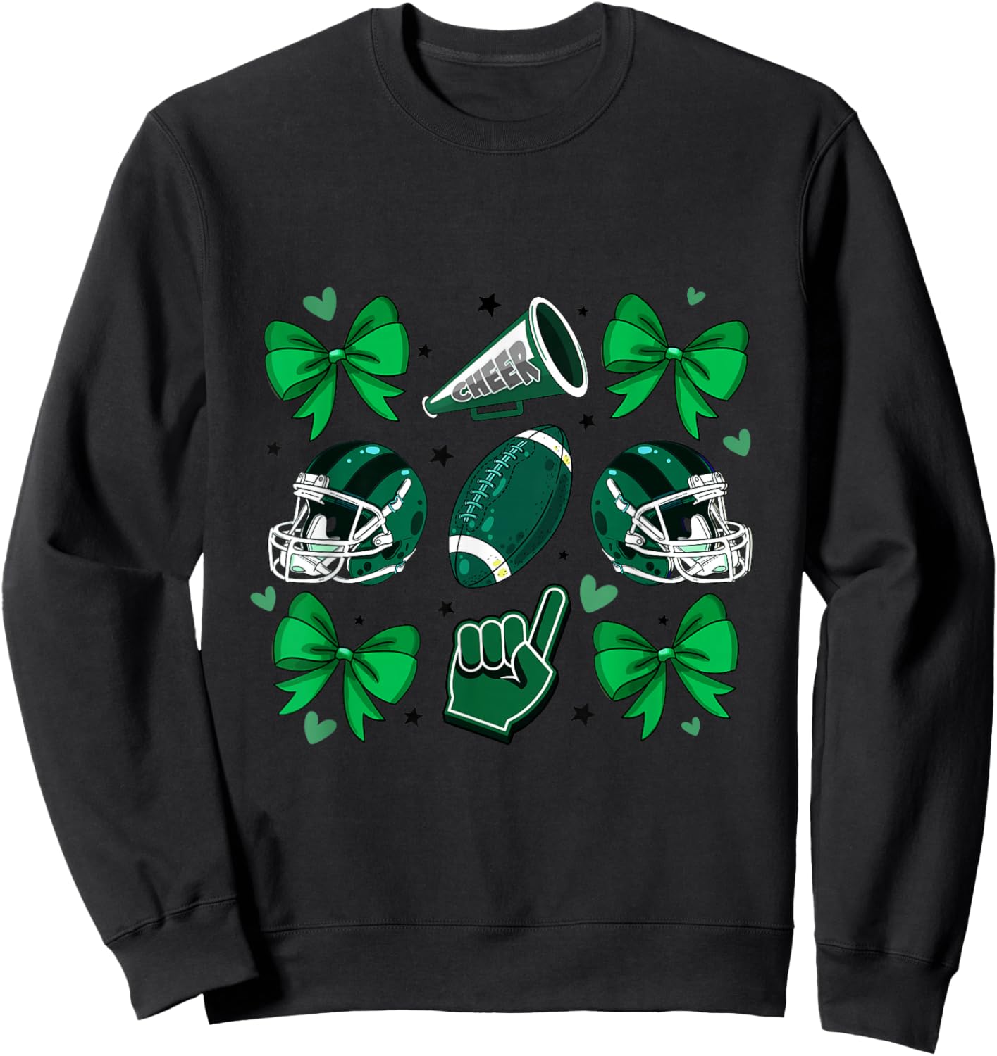 Football Cheer Mom Sister Coquette Bow Game Day Green Women Sweatshirt - Sweatshirt | Black
