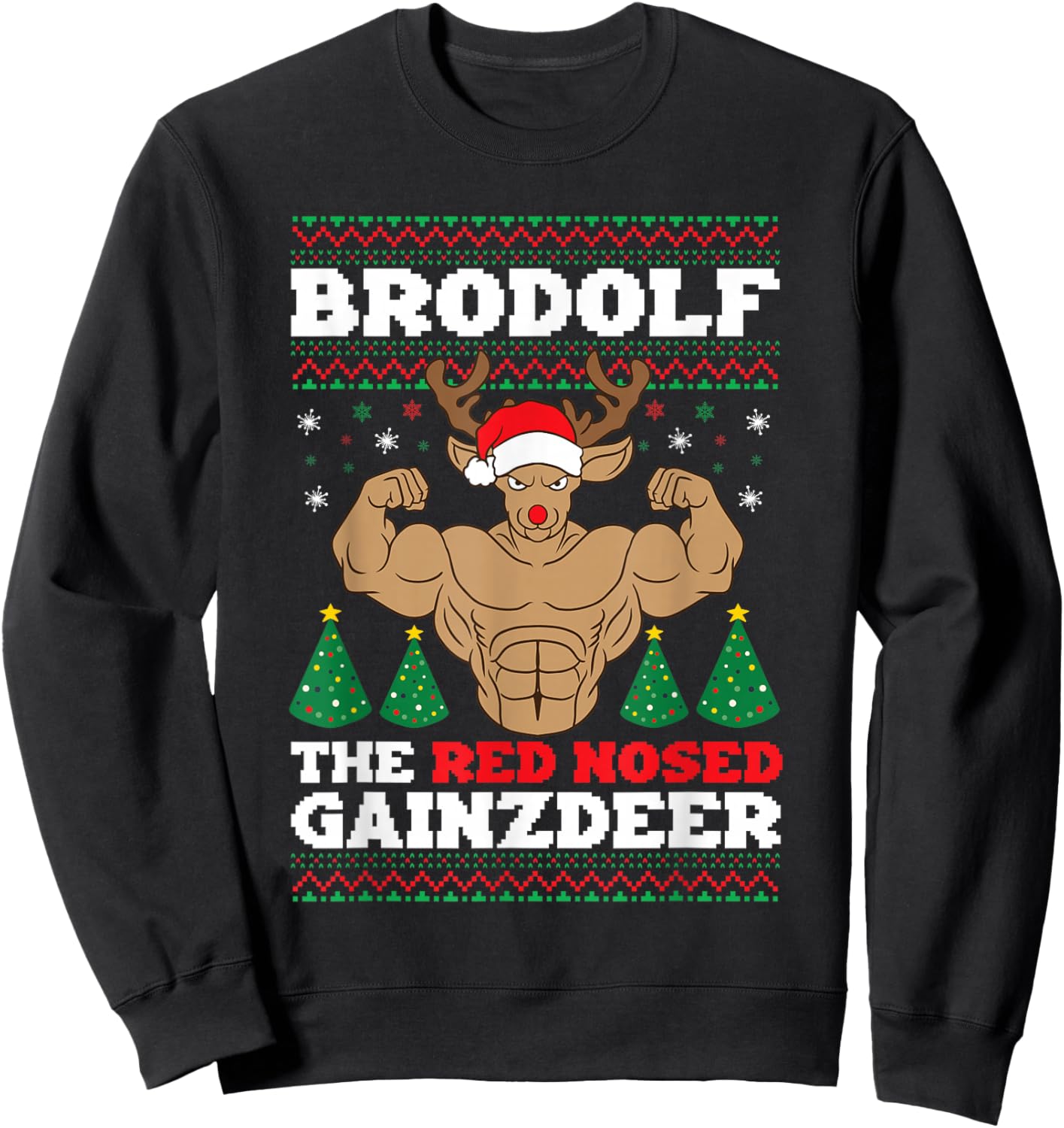 Brodolf Funny Christmas Buff Reindeer Gym Bodybuilding Xmas Sweatshirt - Sweatshirt | Black