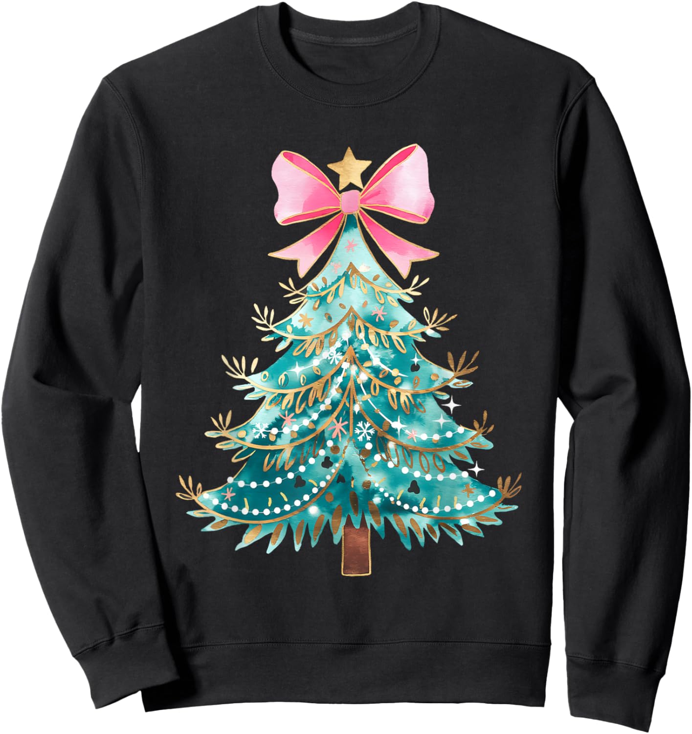 Christmas Tree Bow Pink Christmas Coquette Bow Xmas Holiday Sweatshirt - Sweatshirt | Black