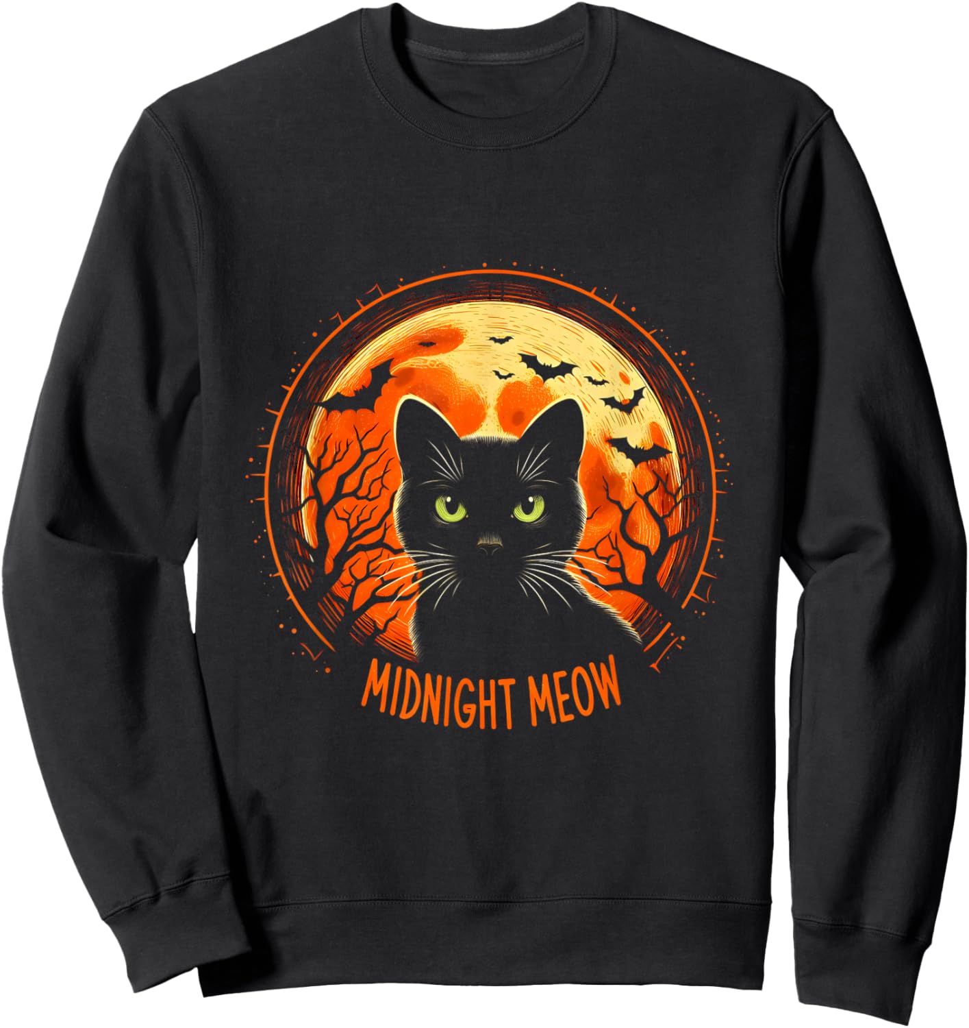 Halloween Black Cat Lover Midnight Meow Sweatshirt - Sweatshirt | Black