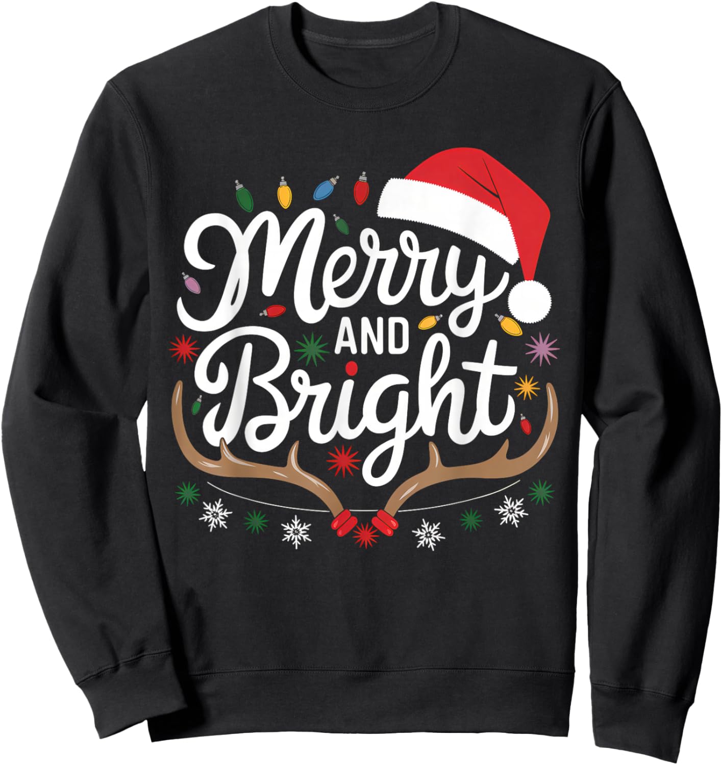 Merry And Bright Christmas Lights Xmas Women Kids Sweatshirt - Sweatshirt | Black