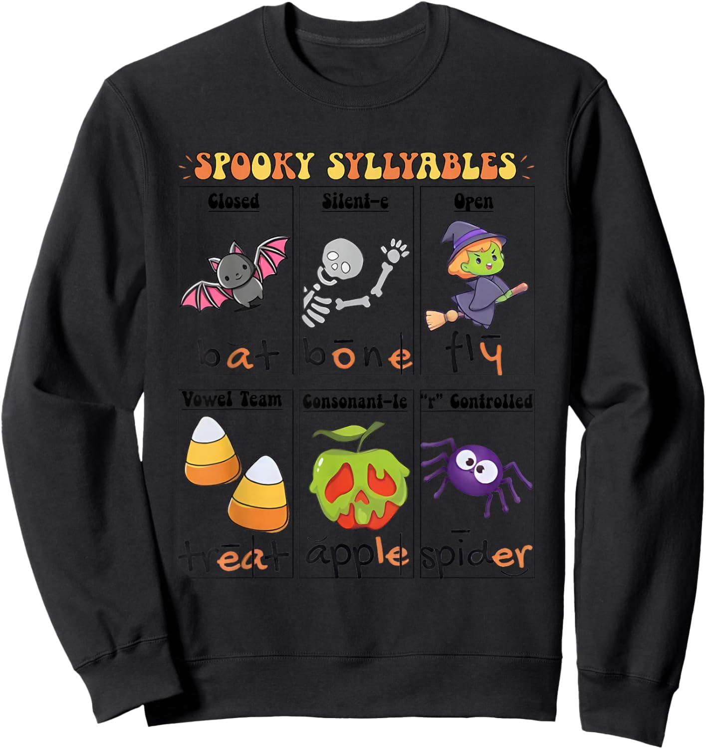 Halloween Reading Spooky Syllables Teacher Sweatshirt - Sweatshirt | Black
