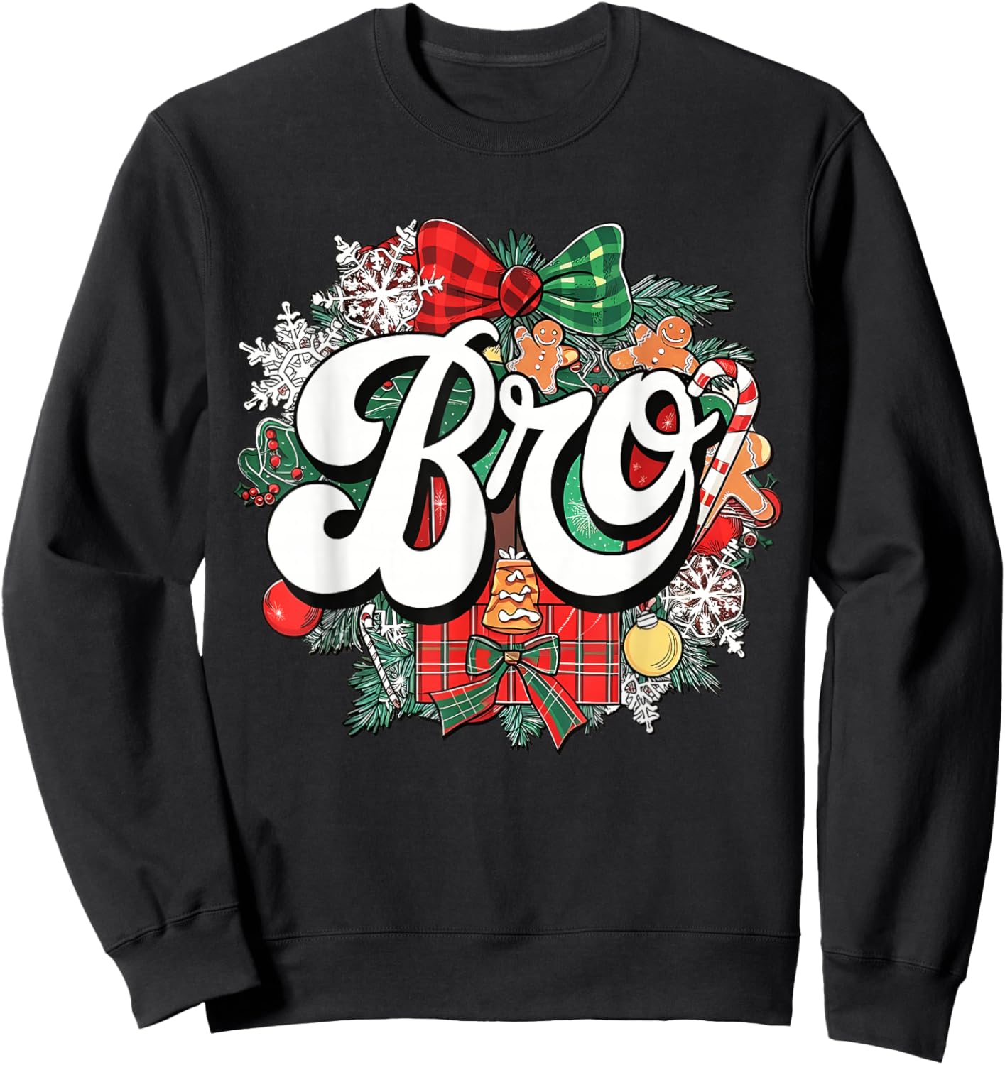 Bro Christmas Coquette Bow Mistletoe Family Matching Xmas Sweatshirt - Sweatshirt | Black