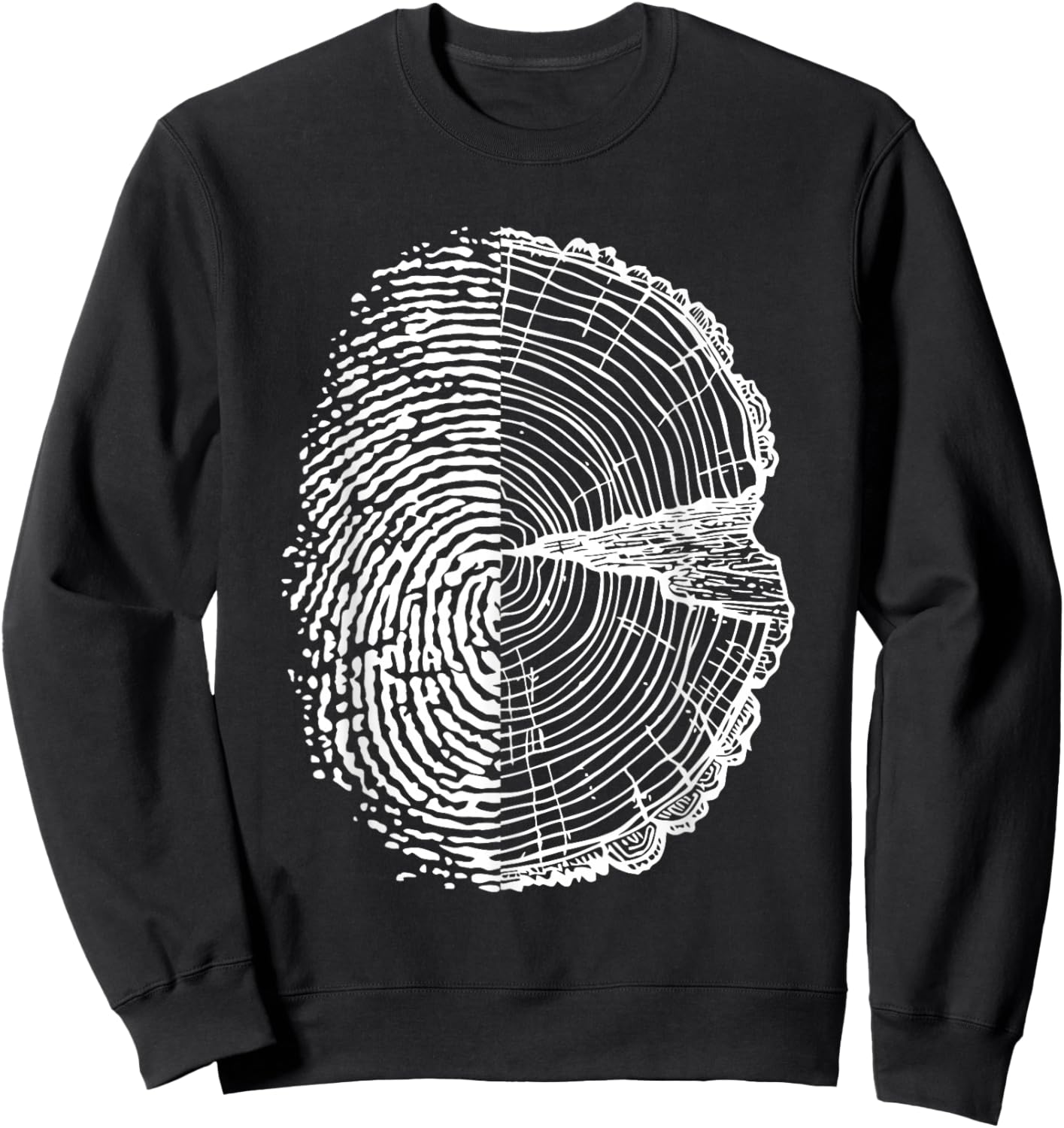 Nature Lovers - Fingerprint and Tree Year Rings Sweatshirt - Sweatshirt | Black