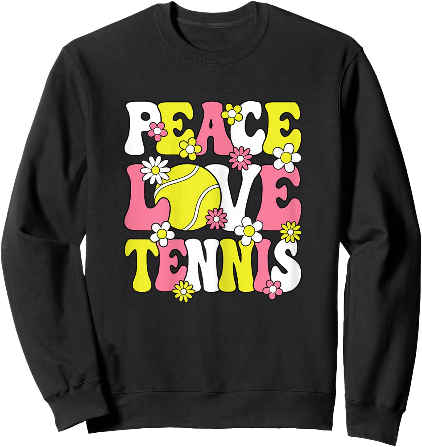 Peace Love Tennis Cute Tennis Lover Women Girls Kids Sweatshirt - Sweatshirt | Black