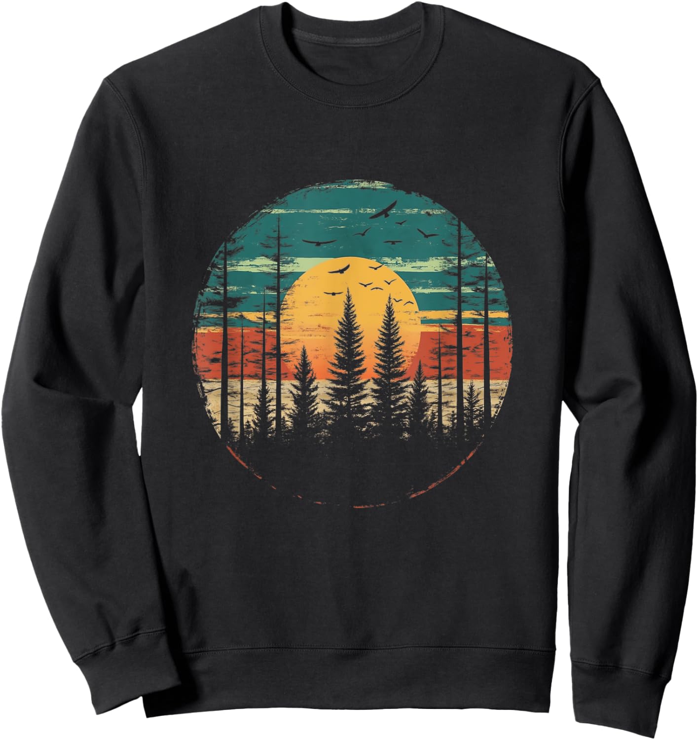 Retro Forest Trees Outdoors Nature Women Men Vintage Graphic Sweatshirt - Sweatshirt | Black