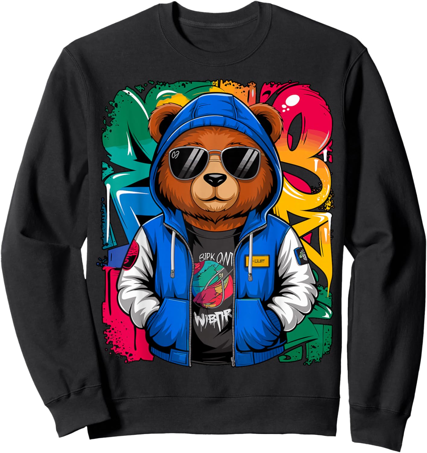 Hip Hop Teddy Bear with Sunglasses Rap Music Sweatshirt - Sweatshirt | Black
