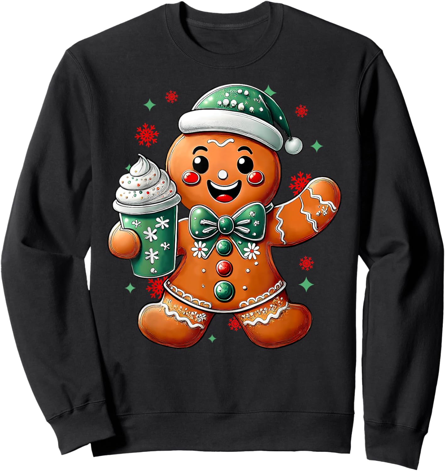 Cute Gingerbread Drinking Coffee Latte Lover Merry Christmas Sweatshirt - Sweatshirt | Black