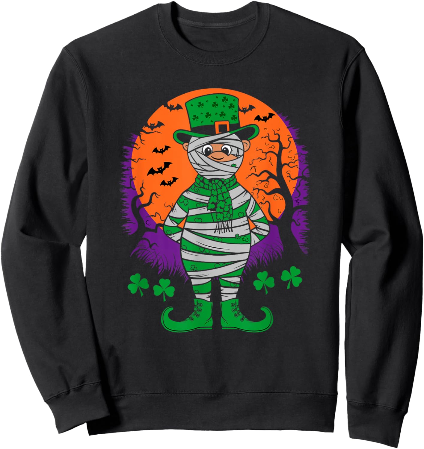 Halloween Leprechaun St Patrick's Day Mummy Spooky Irish Fun Sweatshirt - Sweatshirt | Black