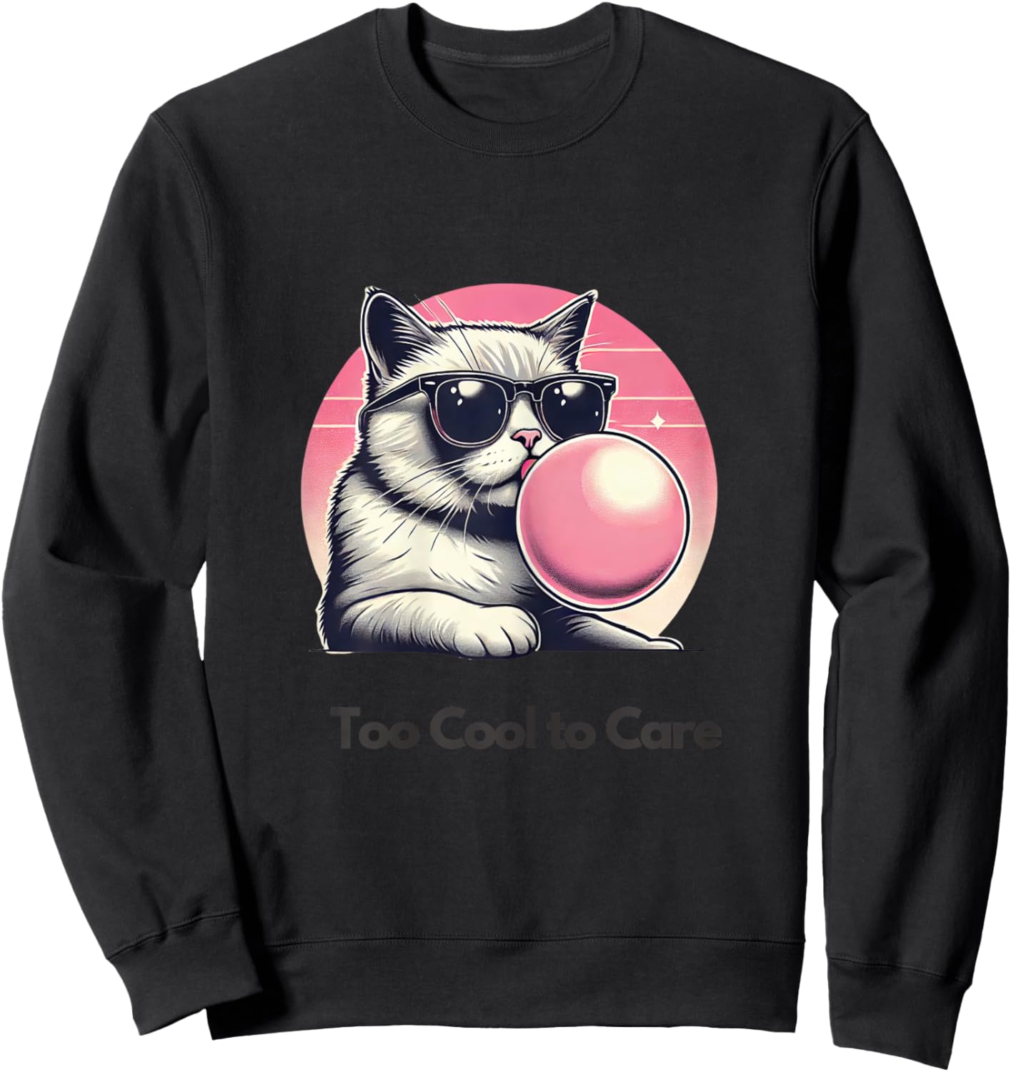 Too Cool to Care Cat Design with Bubble Gum Cat Lover Kids Sweatshirt - Sweatshirt | Black