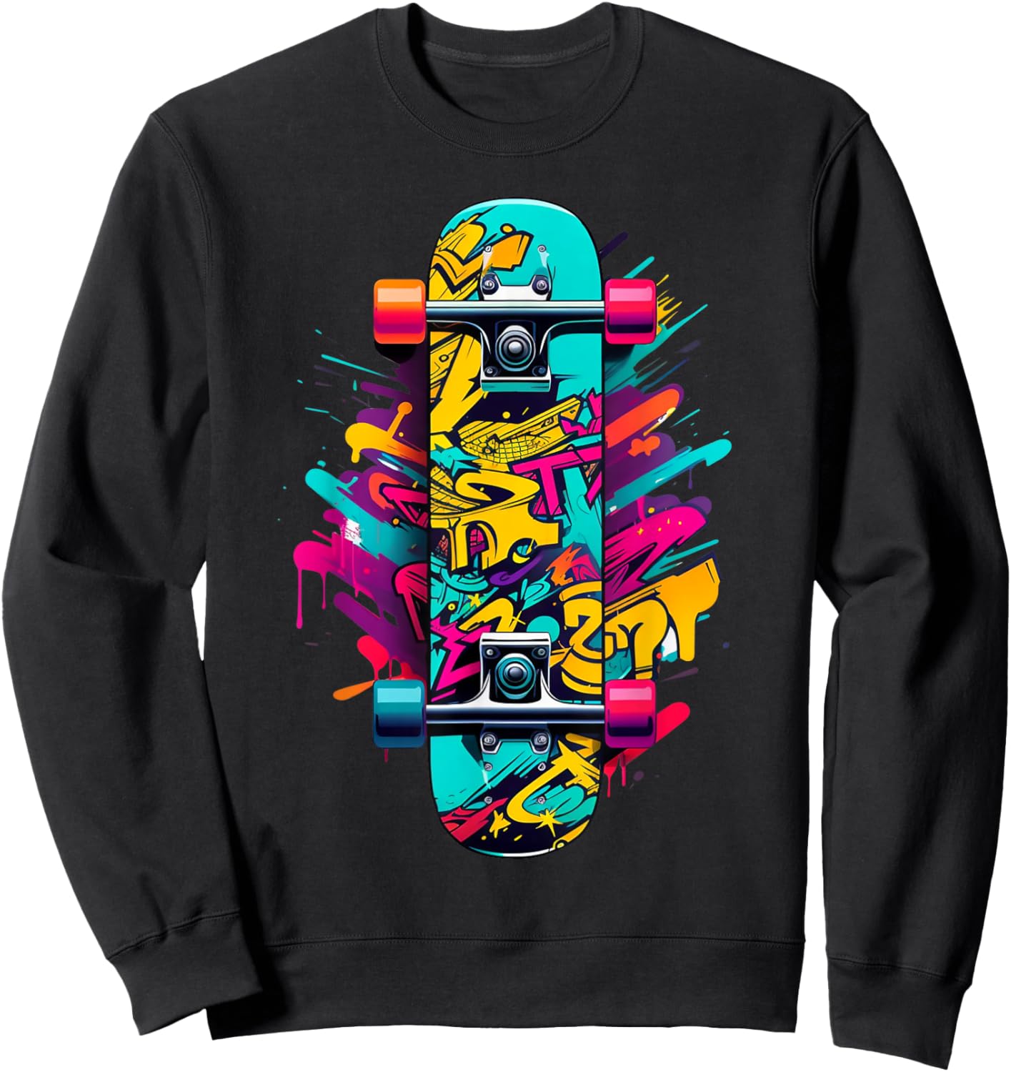 Graffiti Skateboard Art Perfect for Skaters Boys Girls Sweatshirt - Sweatshirt | Black