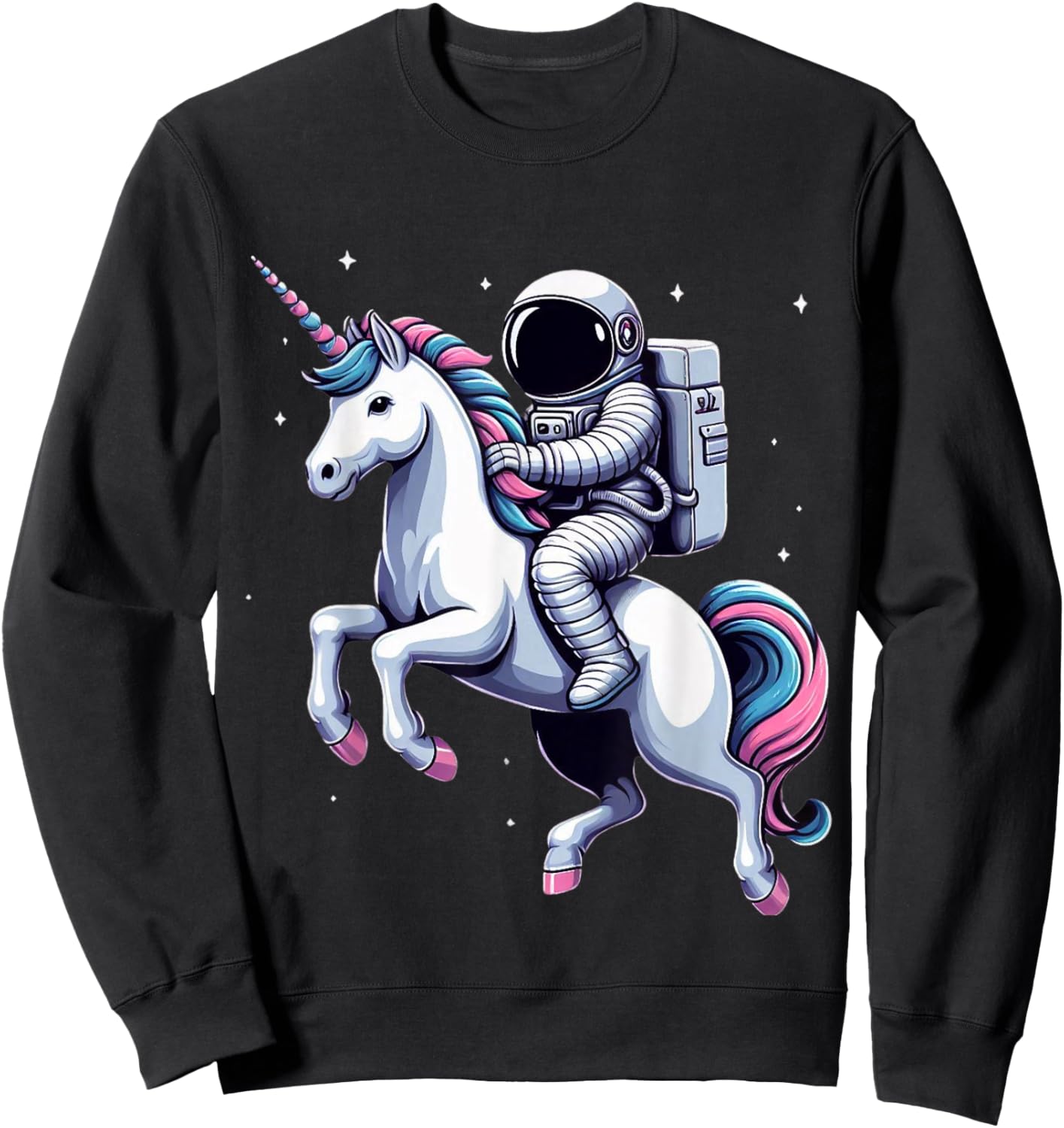Astronaut Riding A Unicorn Boys Girls Men Women Kids Adults Sweatshirt - Sweatshirt | Black