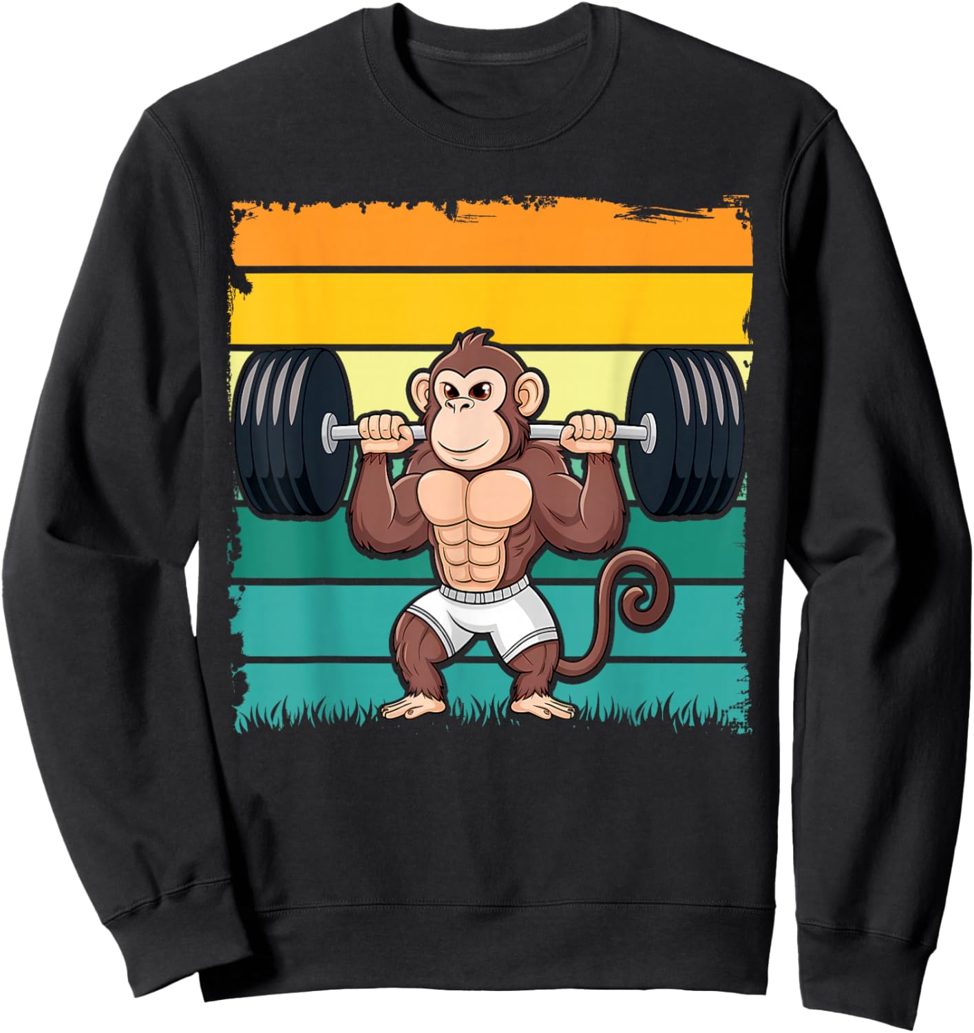 Cute Muscular Monkey Weightlifting Funny Workout Sweatshirt - Sweatshirt | Black