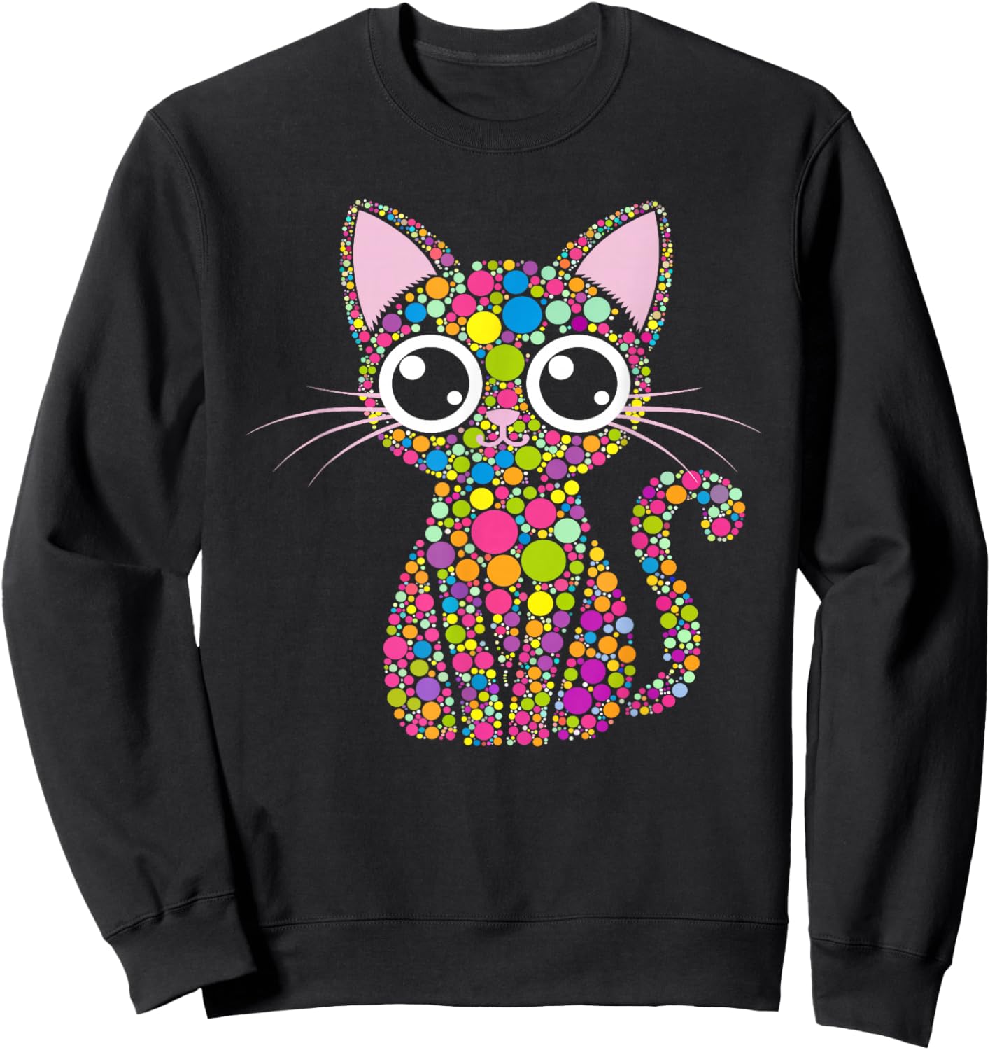 Cute Cat Happy Dot Day Shirts for Kids Men Women Teacher Sweatshirt - Sweatshirt | Black
