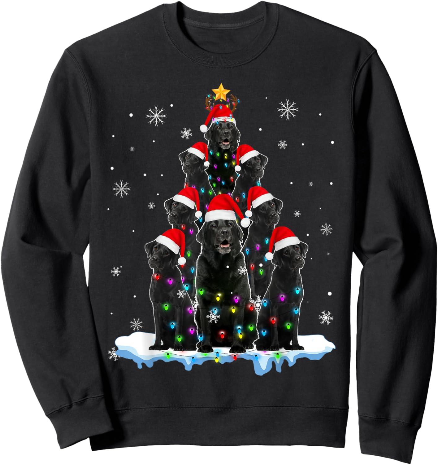 Black Labrador Santa Christmas Tree Lights Xmas Dog Dogmas Women Kids Sweatshirt - Sweatshirt | Black