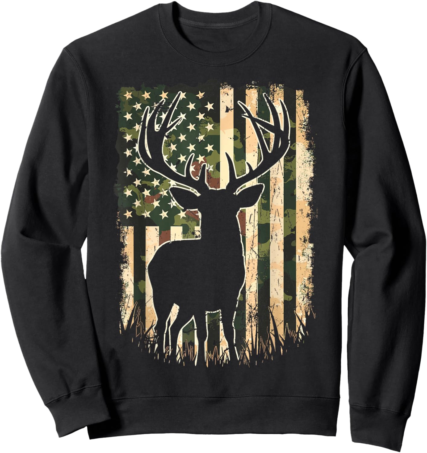 Camo US Flag Deer Hunting Camoflage Hunter Sweatshirt - Sweatshirt | Black