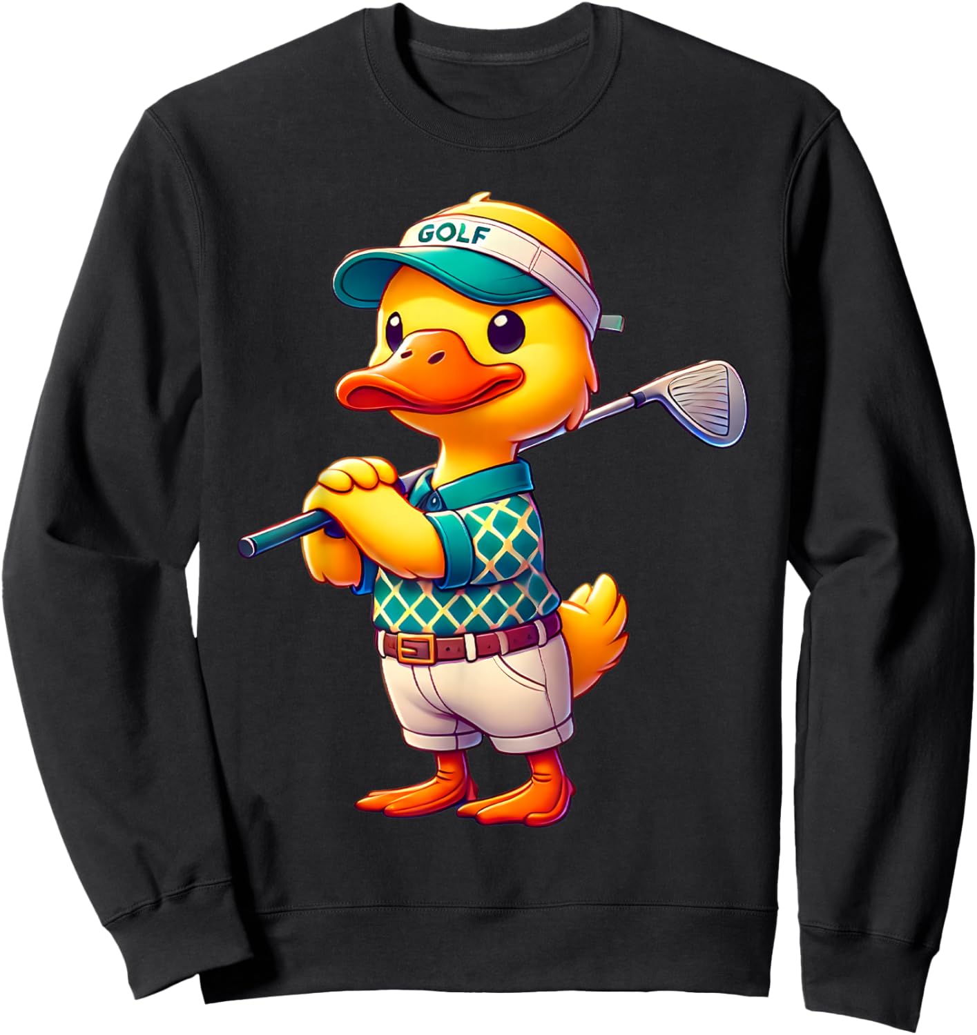 Cute Duck Playing Golf Golfer Golfing Men Women Kids Sweatshirt - Sweatshirt | Black
