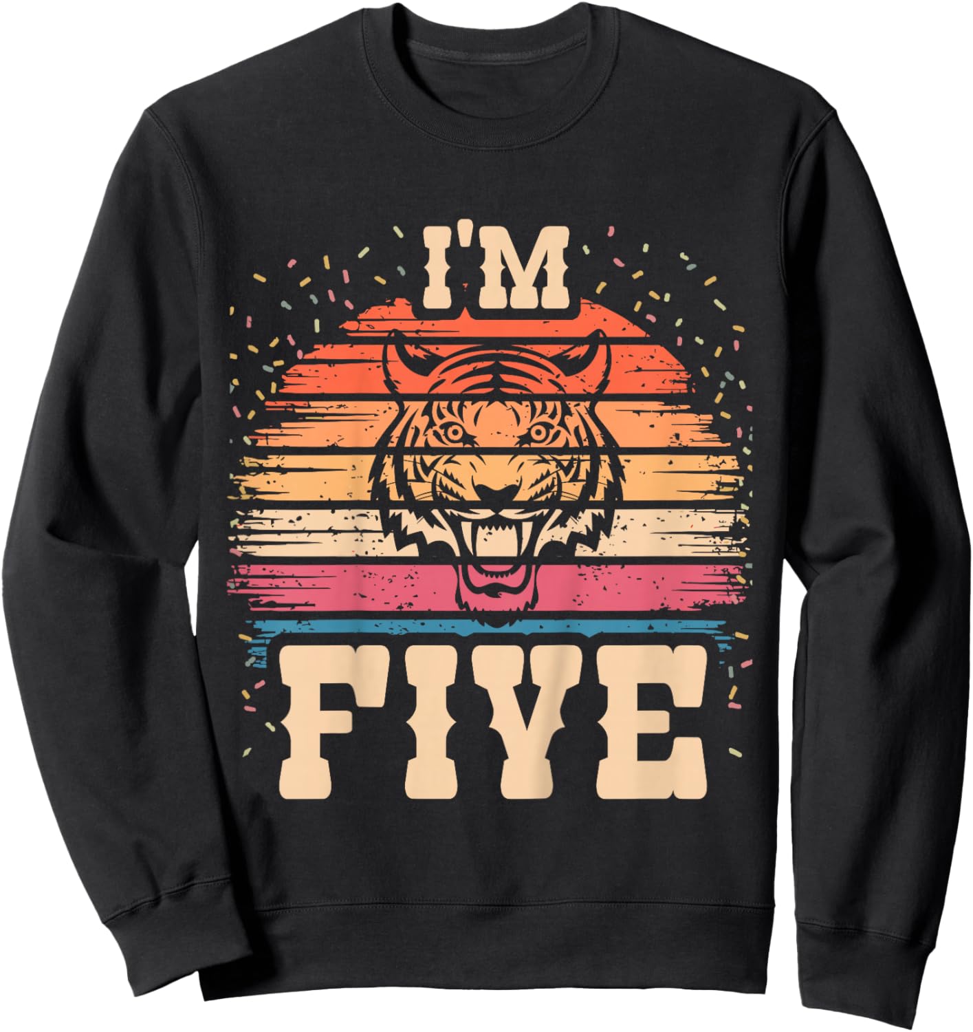 Kids Tiger 5 Year Old Birthday Boy Girl 5th Tiger Birthday Sweatshirt - Sweatshirt | Black
