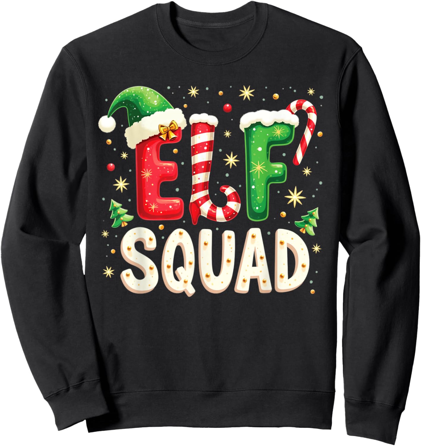 Elf Family Christmas Matching Pajamas Men Women Elf Squad Sweatshirt - Sweatshirt | Black