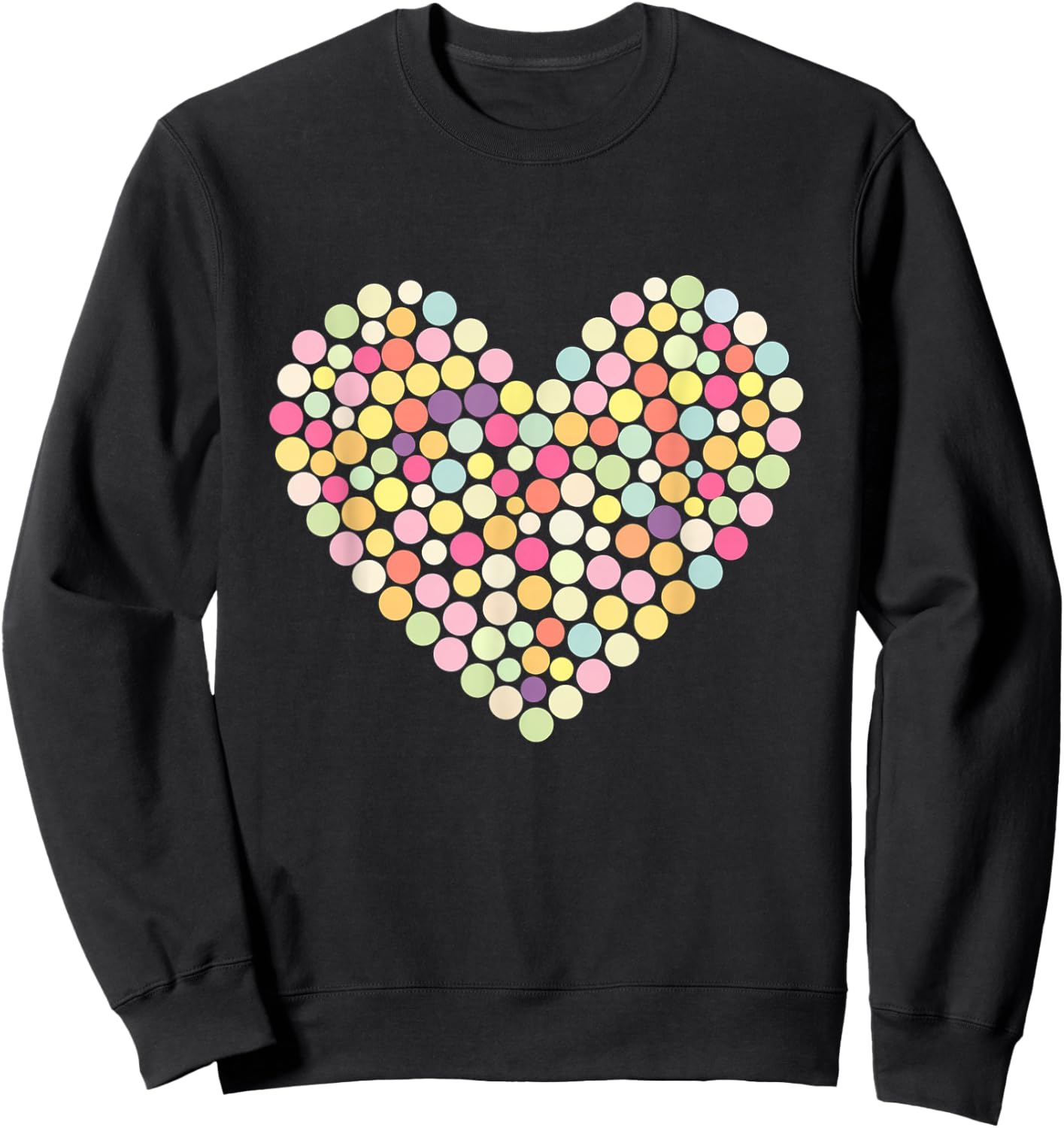 Colorful Heart Pastel Color Polka Dot Tops Sweatshirt - Sweatshirt | Black