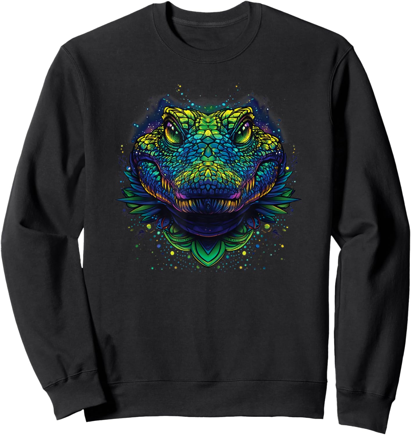 A Crocodile With Symmetrical Patterns, Vibrant Colors Sweatshirt - Sweatshirt | Black