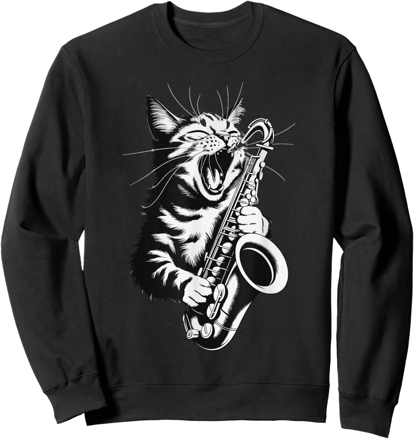 Cat Playing Saxophone Men Women Girls Kids Sweatshirt - Sweatshirt | Black