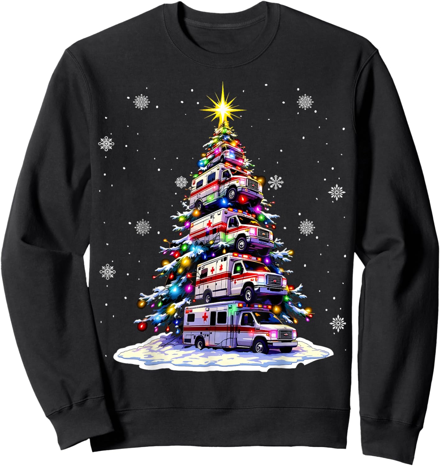Ambulance Christmas Tree Funny Holiday EMS Medical Workers Sweatshirt - Sweatshirt | Black