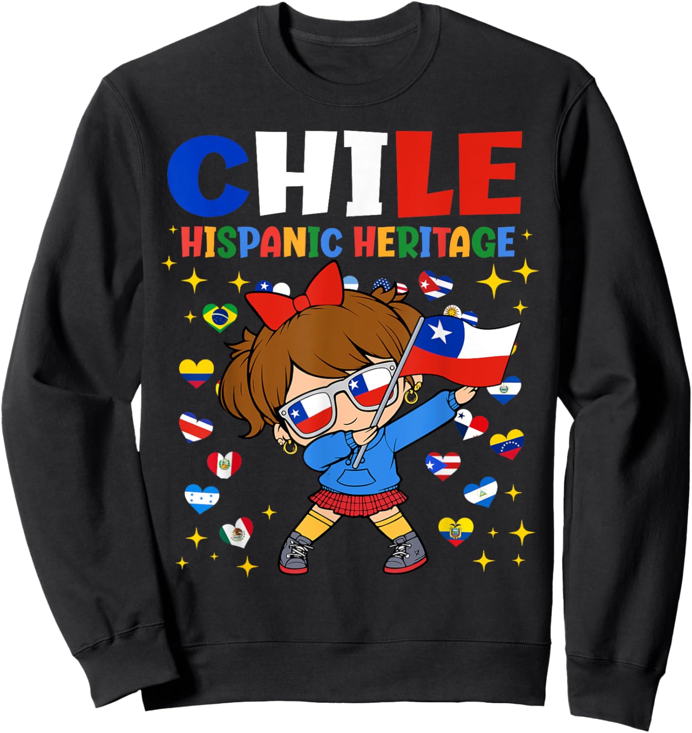Hispanic Heritage Month Chile Flag Chilean Girl Kids Sweatshirt - Sweatshirt | Black