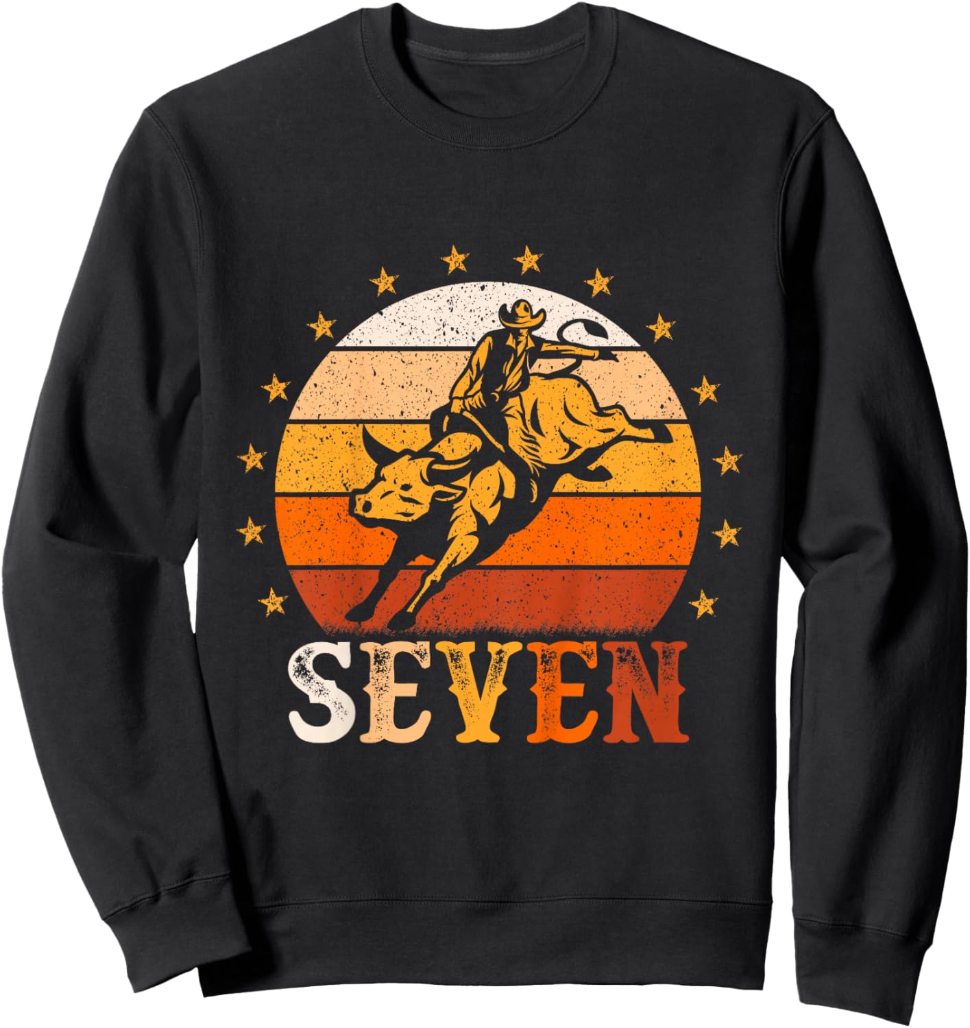 Kids Bull Riding 7th Birthday Party 7 Year Old Boy Cowboy Rodeo Sweatshirt - Sweatshirt | Black