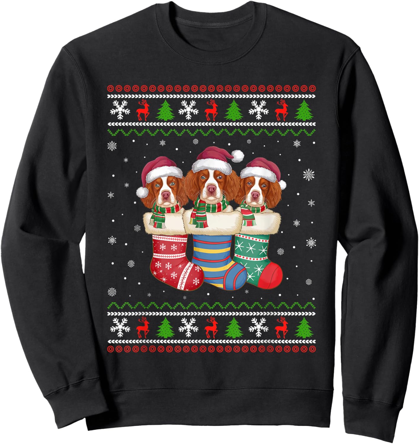 Ugly Xmas Sweater Brittany Spaniel Dog In Christmas Socks Men Women Kids Sweatshirt - Sweatshirt | Black