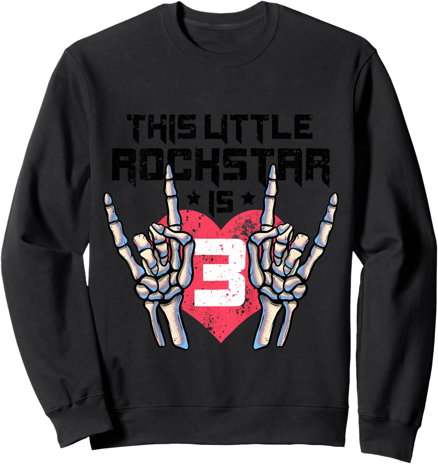 Kids Little Rockstar is 3 Rock&Roll Birthday Retro Rock And Roll Sweatshirt - Sweatshirt | Black